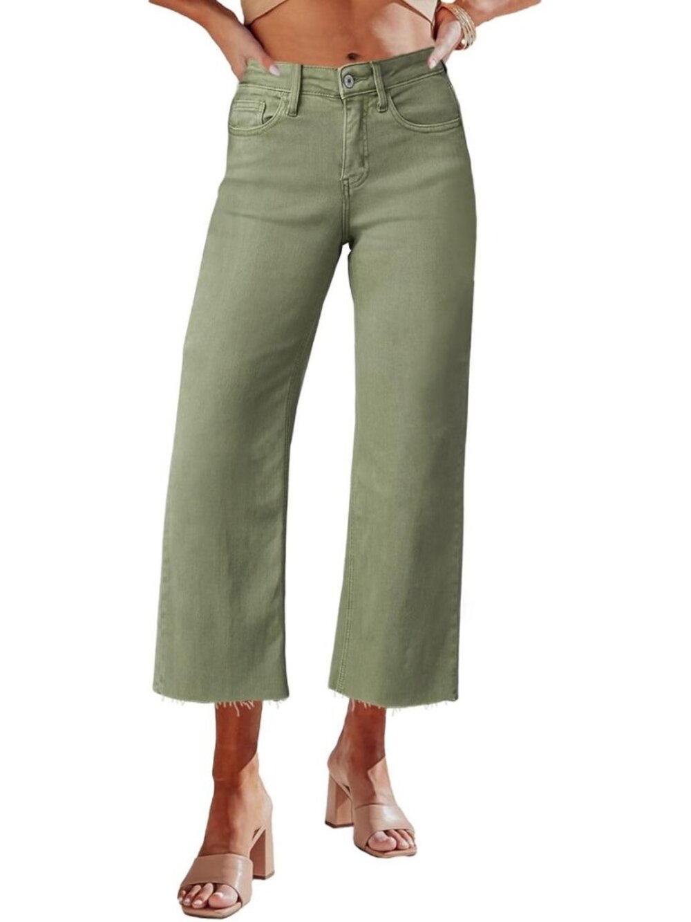 High-Waisted Wide Leg Ripped Capri Jeans for Women - Trendy Summer Style
